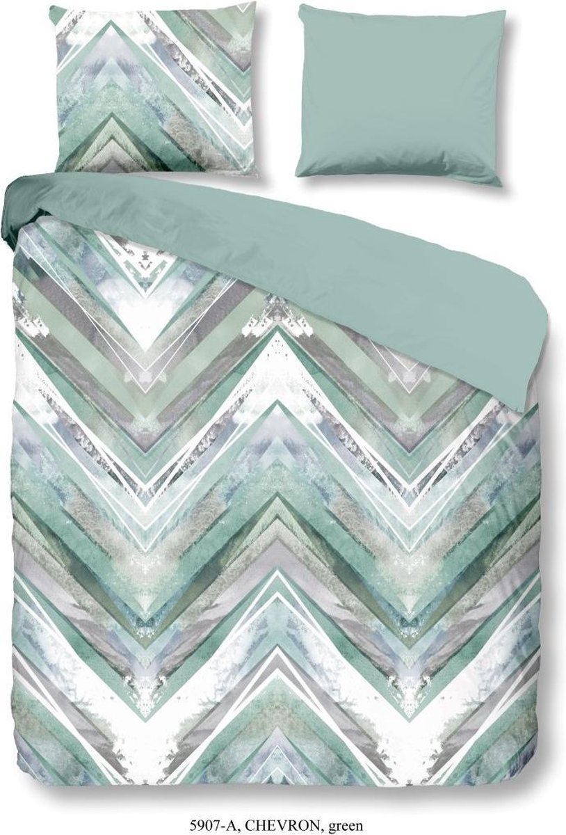 Dekbedovertrek Good Morning Katoen nr.5907 - Groen - Chevron Maat: 135x200+1-80x80cm