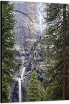 Dibond –Watervallen langs Rotsen– 100x150cm Foto op Aluminium (Wanddecoratie van metaal)