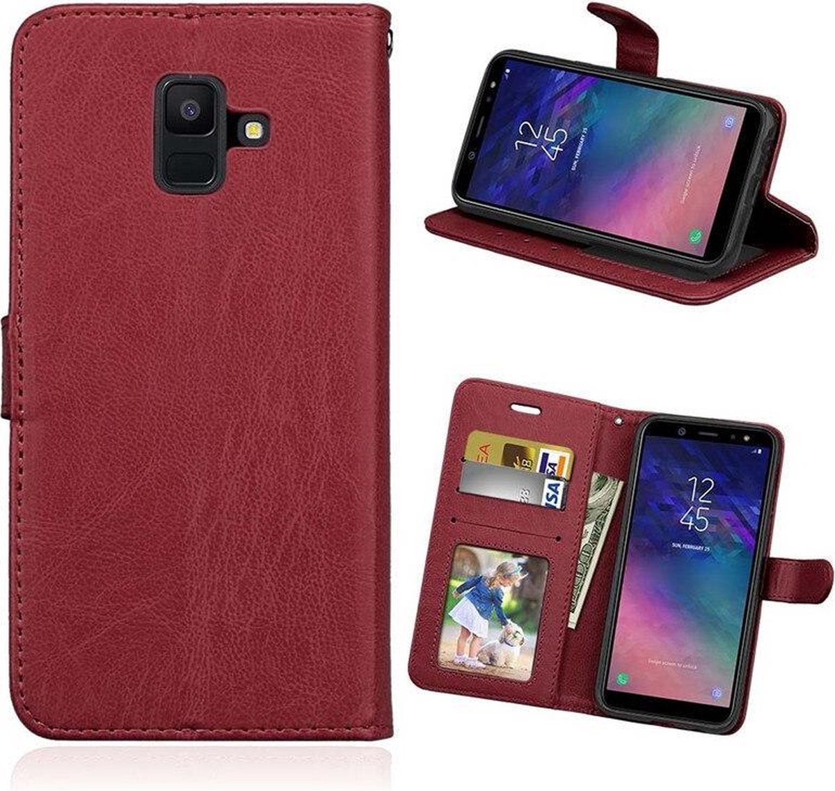 Bookcase Geschikt voor: Samsung Galaxy A6 2018 - Bruin - portemonnee hoesje