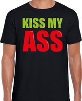 Kiss my ass fun tekst t-shirt zwart heren L
