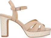 Manfield - Dames - Taupe suède sandalen met hak - Maat 41