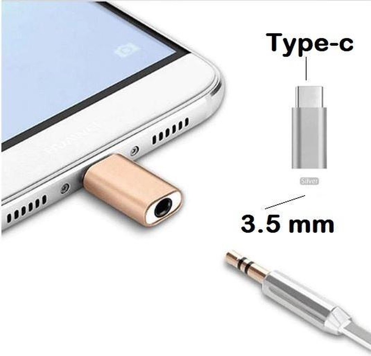 3.5mm Jack Koptelefoon Kabel Type-C naar USB C naar 3.5 Mm AUX Hoofdtelefoon Adapter voor Huawei Mate 20 lite P20 Pro Htc voor Xiao mi mi Zilver