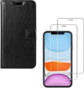 Bookcase Geschikt voor: iPhone 11 Pro Max - zwart - portemonee hoesje + 2X Tempered Glass Screenprotector