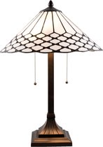 LumiLamp Tiffany Tafellamp 5LL-5887 Ø 41*58 cm E27/2x60Watt - Wit Glas in lood Tiffany BureaulampTiffany Lampen