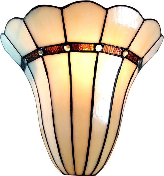 LumiLamp Wandlamp Tiffany 28x18x33 cm Beige Ijzer Glas Muurlamp
