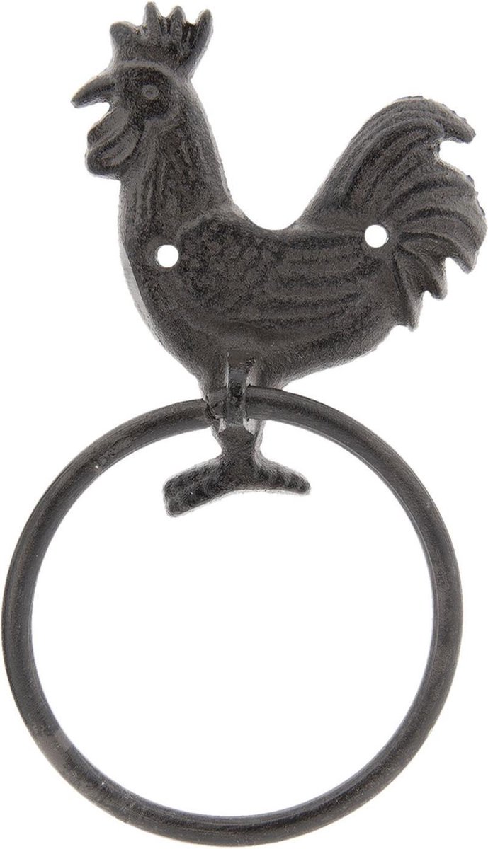 Clayre & Eef Handdoekhouder 13*3*22 cm Bruin Ijzer Haan Handdoekhaak
