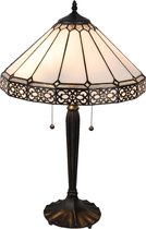 LumiLamp Tiffany Tafellamp Ø 41*62 cm E27/max 2*60W Beige, Bruin Glas in lood Art Deco Tiffany Bureaulamp Tiffany Lampen