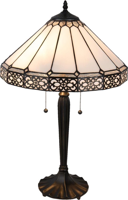 LumiLamp Tiffany Tafellamp Ø 41x62 cm Beige Bruin Glas Tiffany Bureaulamp