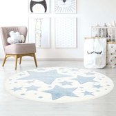 Rond vloerkleed kinderkamer Sterren 3D - crème/blauw 120 cm rond