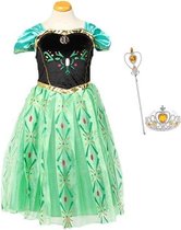 Frozen - Anna jurk - Prinsessenjurk - maat 128/134 (140)- Verkleedkleren Meisje- Kroon - Toverstaf