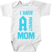 Rompertje baby met tekst-moederdag cadeau-I have a perfect mom-Maat 86-wit-blauw