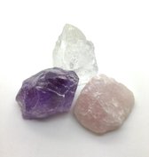 Gouden Driehoek Edelsteen - Drie Eenheid XL - Amethist - Bergkristal rozekwarts