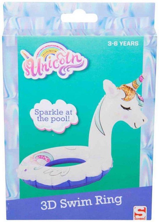 Sambro - 3D Unicorn Eenhoorn | Zwemring | Zwemband | 3 - 6 jaar | Opblaasbaar - Zwembad speelgoed - Water speelgoed - Duikspeelgoed - Luchtbed