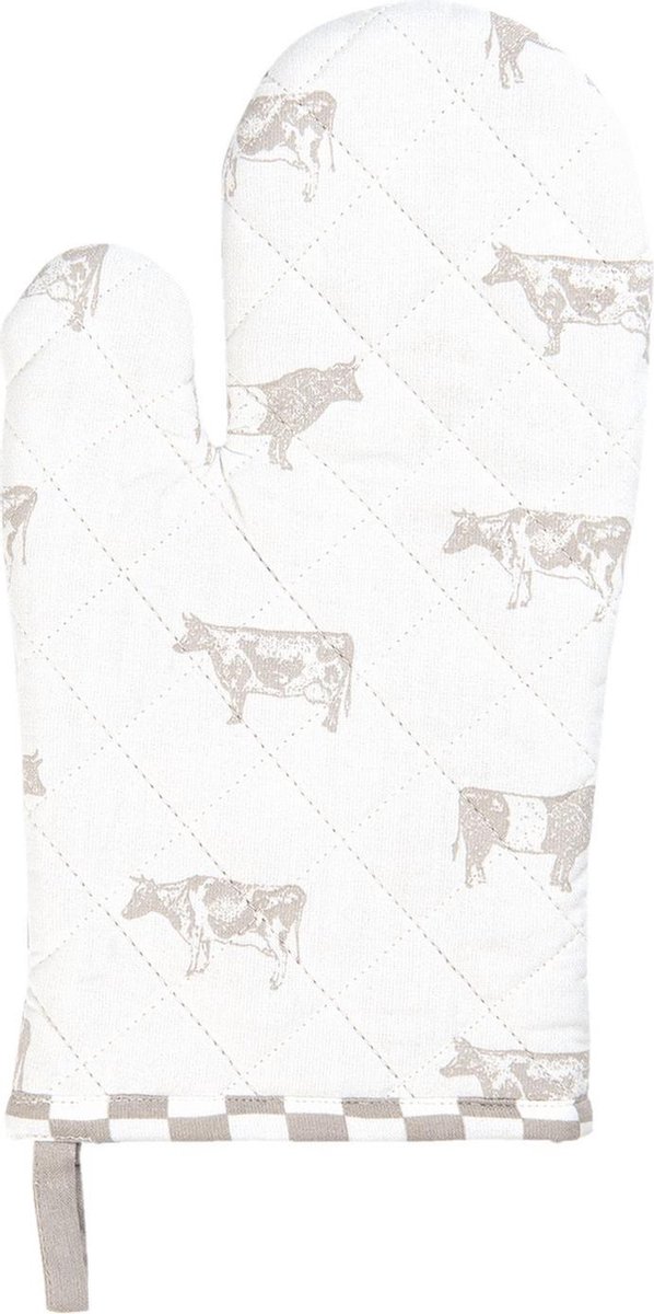 Clayre & Eef Ovenwant 16x30 cm Beige Wit Katoen Koeien Ovenhandschoen