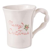 Clayre & Eef Servies Mok 13*9*11 cm / 300 ml Beige, Rood Keramiek Rond Merry Christmas Beker Koffiemok Kopje