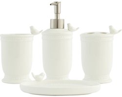 Clayre & Eef Badkamerset Set van 4 Vogel Wit Keramiek Vogel Badkamer Accessoires Set Clayre & Eef Badkamerset Set van 4 Vogel Wit Keramiek Vogel Badkamer Accessoires Set