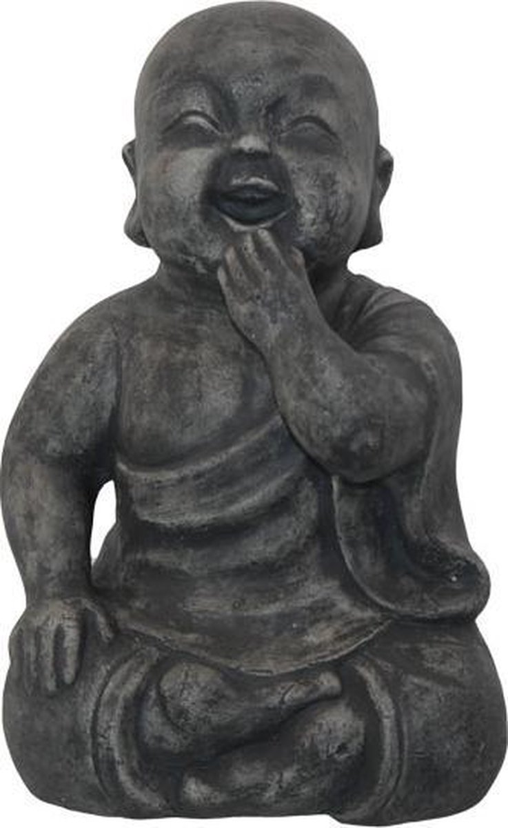 SENSE Lagende Boddha -Happy shaolin- Lagende Monnik - Zittend Buddha - Tuinbeeld - Woonkamer beeld - Vensterbank - Balkon buddha grijs