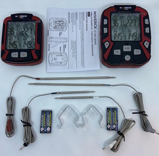 Maverick XR50 Remote BBQ & Smoker Thermometer met 4 probes en 150 meter bereik. Compleet met
