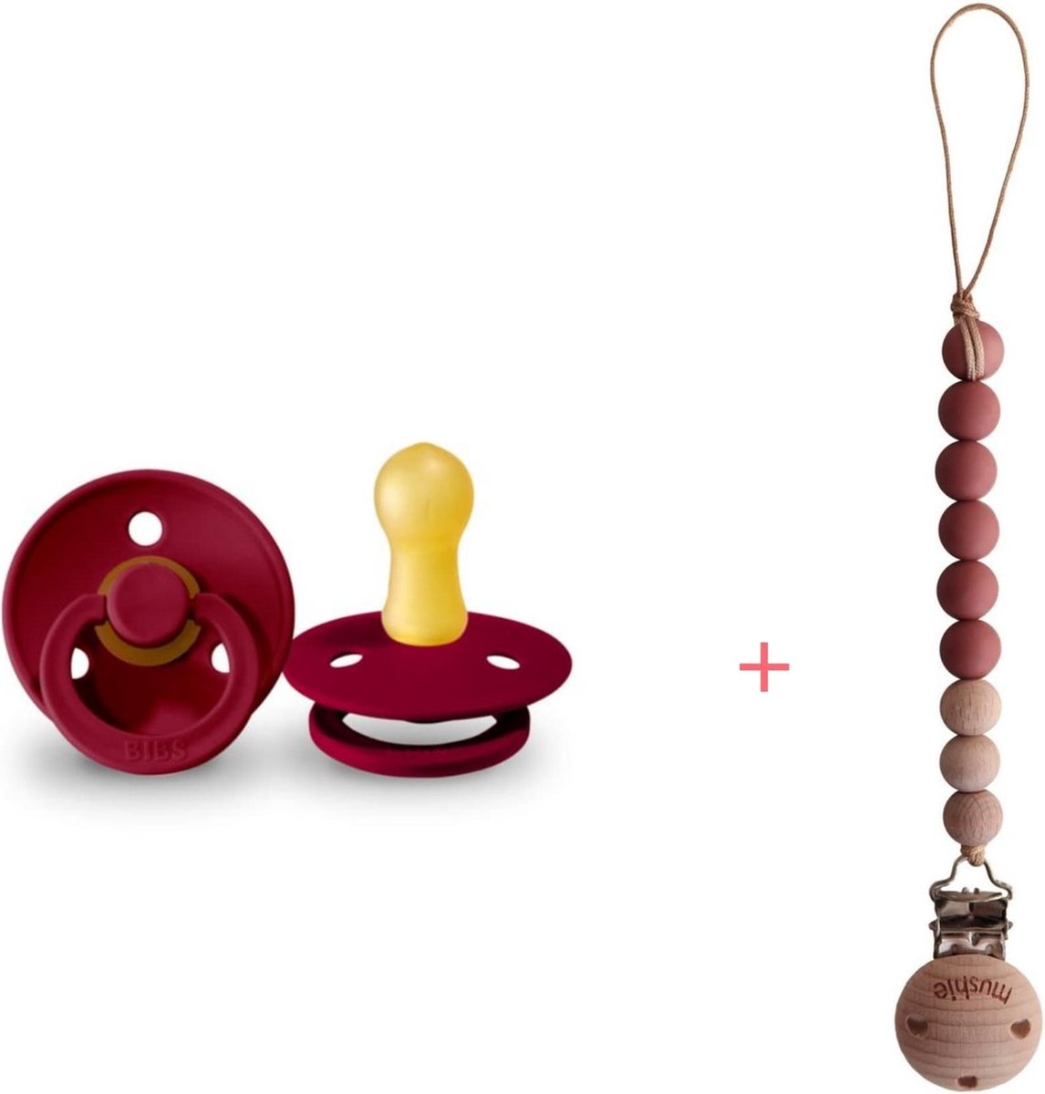 BIBS fopspeen 6-18 maanden (Maat 2) Wine + Mushie speenkoord Redwood|Hout/Siliconen BIBS fopspeen 6-18 maanden (Maat 2) Wine + Mushie speenkoord Redwood|Hout/Siliconen
