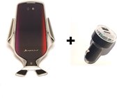 R3 Universele telefoonhouder / draadloos opladen / Smart infrarood sensor / zelfklemmende armen / autohouder + 12 Volt adapter met dubbele usb-aansluiting