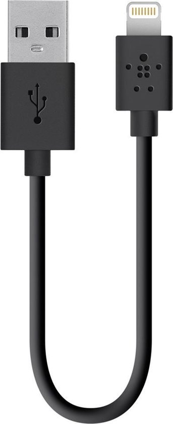 Van storm Onzorgvuldigheid Slink Belkin iPhone Lightning naar USB kabel - 15cm - zwart | bol.com