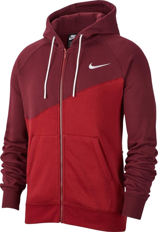 Nike M Nsw Swoosh Hoodie Fz Bb Heren Sportvest Team Red Night Maroon White Maat Xl