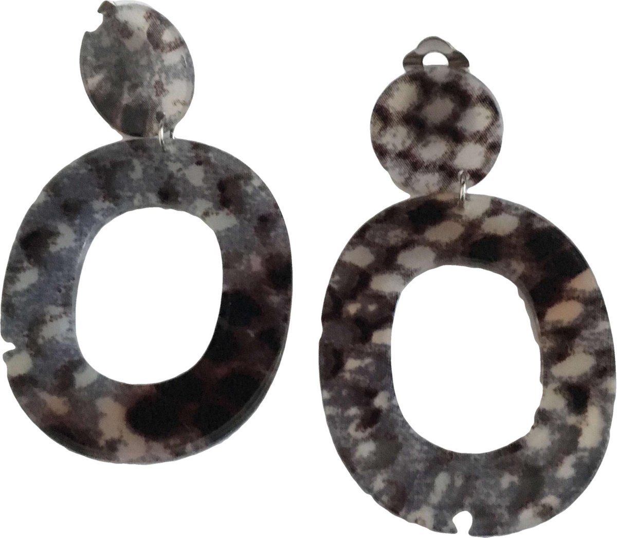 Petra's Sieradenwereld - Clipoorbel hanger snake shiny brown grey kunststof (300)
