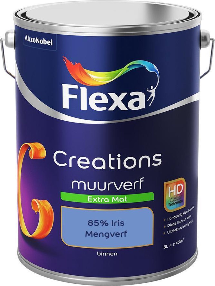 Flexa Creations Muurverf - Extra Mat - Mengkleuren Collectie - 85% Iris - 5 liter