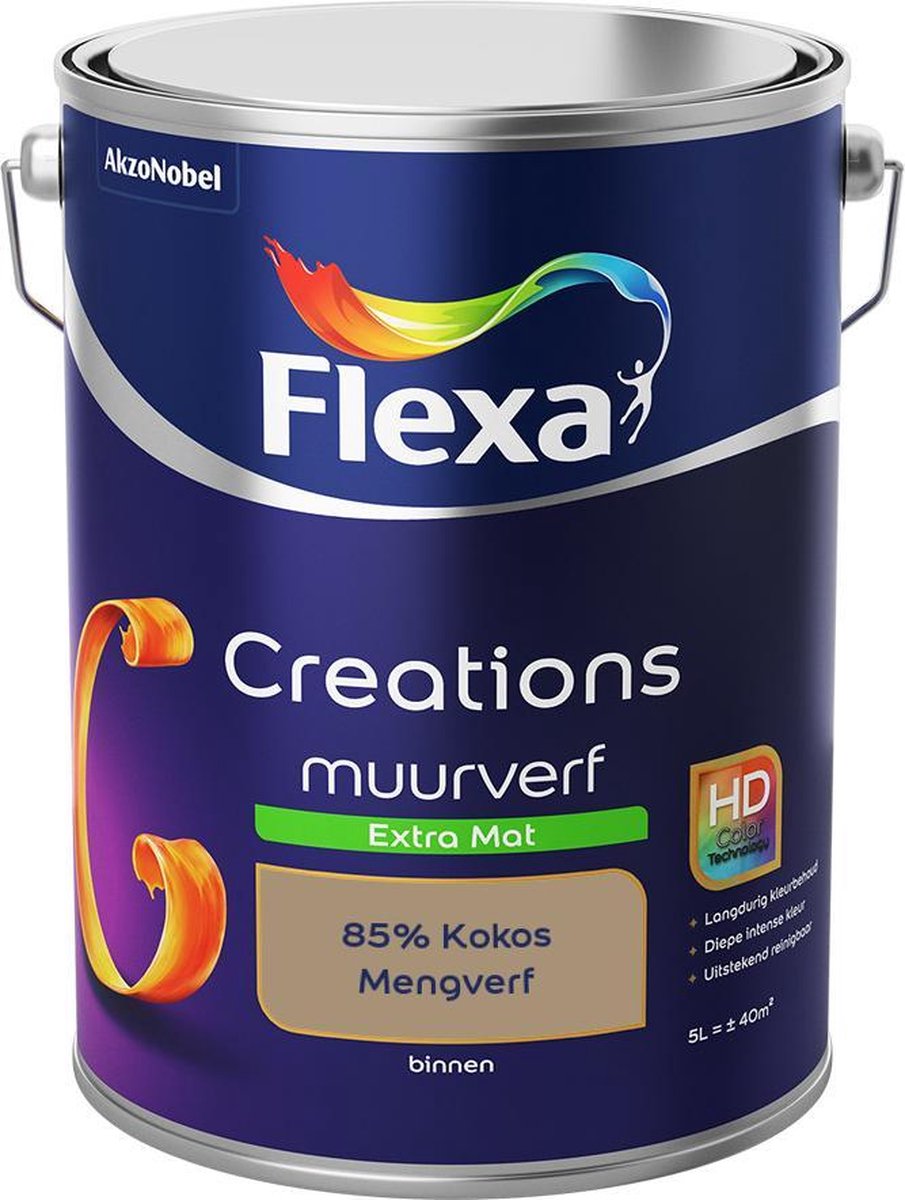 Flexa Creations Muurverf - Extra Mat - Mengkleuren Collectie - 85% Kokos - 5 liter