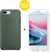 iPhone 7 Plus en 8 Plus Telefoonhoesje  met 2 x Screenprotector | Siliconen Soft Touch Smartphone Case Back Cover  | Gehard Beschermglas | Groen