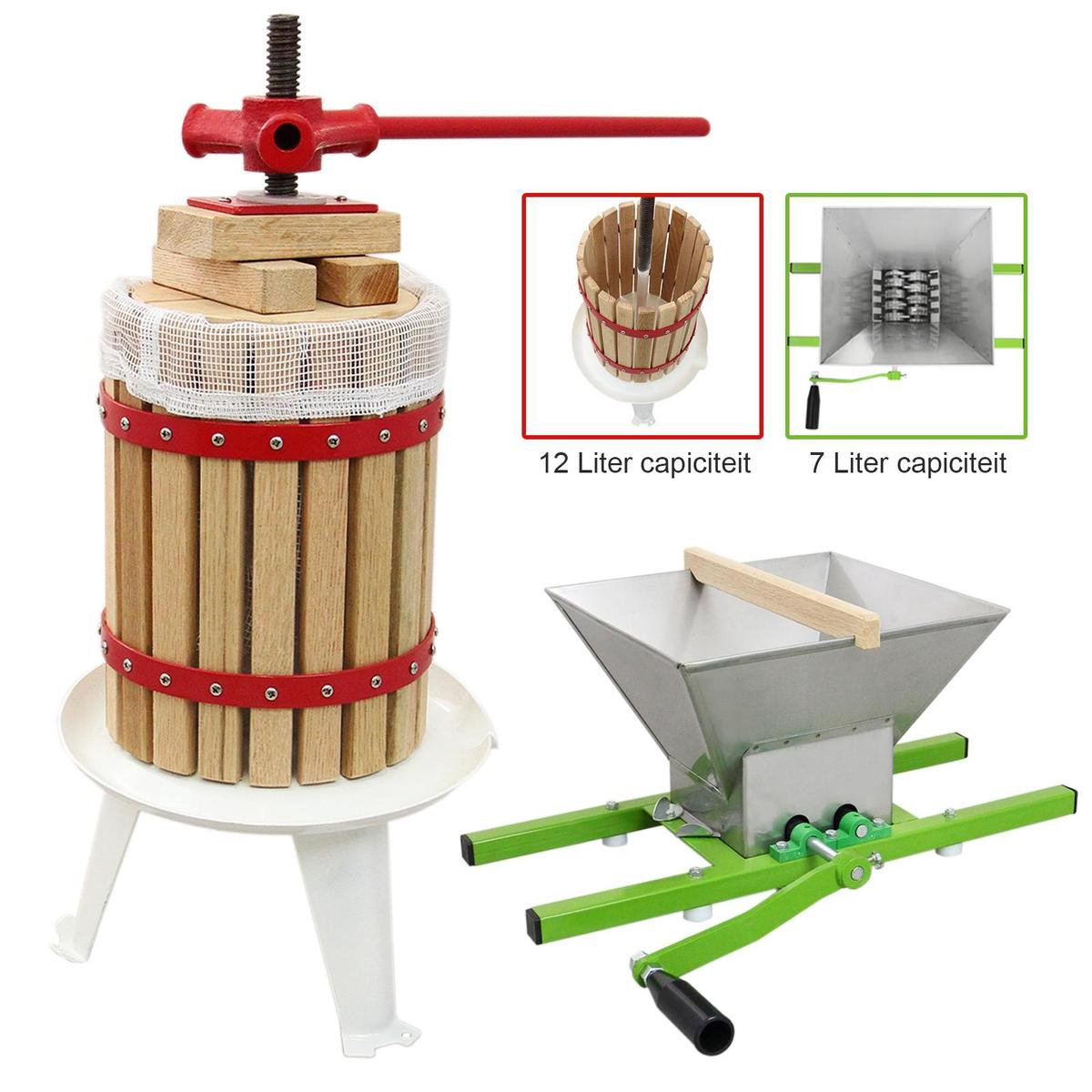 Fruitpers - naturel & rvs - 12l - inclusief 3 nylon zeefzakken