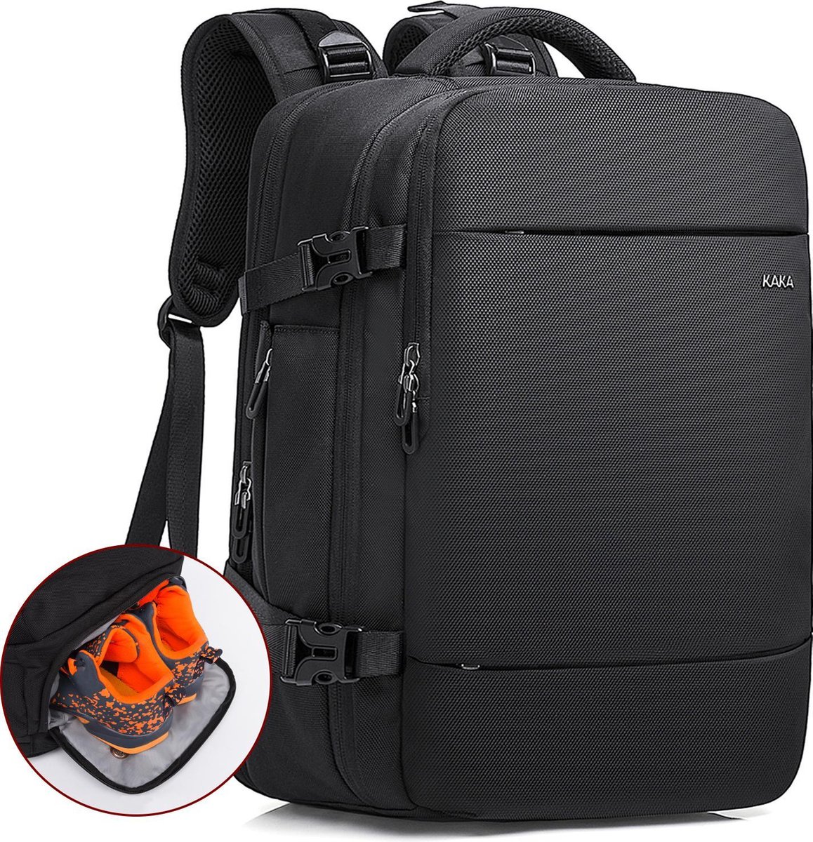 KAKA Reisrugzak, draagtas op rugzak Duurzame Convertible Duffle Bag Geschikt voor 15,6 Inch Laptop voor Mannen en Vrouwen (Medium 35L), L-zwart, 22.5inch