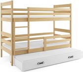 Masief houten Stapelbed 3 Persoons – 3 Gratis Matrassen & 3 Bedbodems – 90x200 cm – Stapelbed 3 personen - ´Tripple Massive Life Hout©’