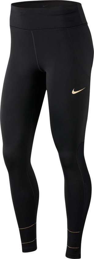 Nike W Nk Fast Tght Glam Dunk Dames Sportlegging - Black/Metallic Gold -  Maat L | bol.com