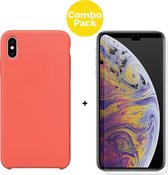 iPhone Xs Max Telefoonhoesje  met 1 x Screenprotector | Siliconen Soft Touch Smartphone Case Back Cover  | Gehard Beschermglas | Oranje