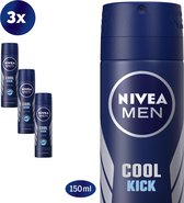 Bol.com NIVEA MEN Cool Kick Deodorant Spray - 3 x 150 ml - Voordeelverpakking aanbieding