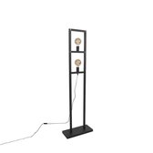 QAZQA simple_cage - Industriele Vloerlamp | Staande Lamp - 2 lichts - H 1560 mm - Zwart - Industrieel - Woonkamer | Slaapkamer