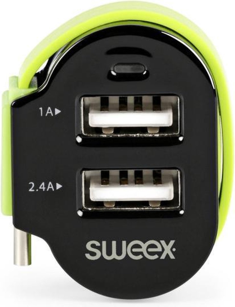Sweex - Sweex CH-024BL Autolader 3-uitgangen 6 A 2x Usb / Usb-c™ Zwart/groen - 30 Dagen Niet Goed Geld Terug