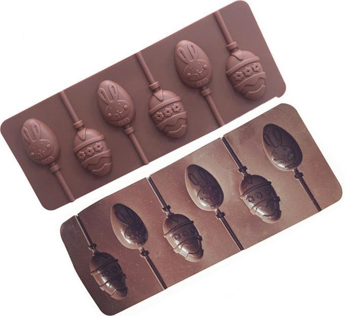 ProductGoods - Siliconen Chocoladevorm In Paasthema - Chocolade Mal Fondant Bonbonvorm + Gratis Stokjes - Ijsblokjesvorm