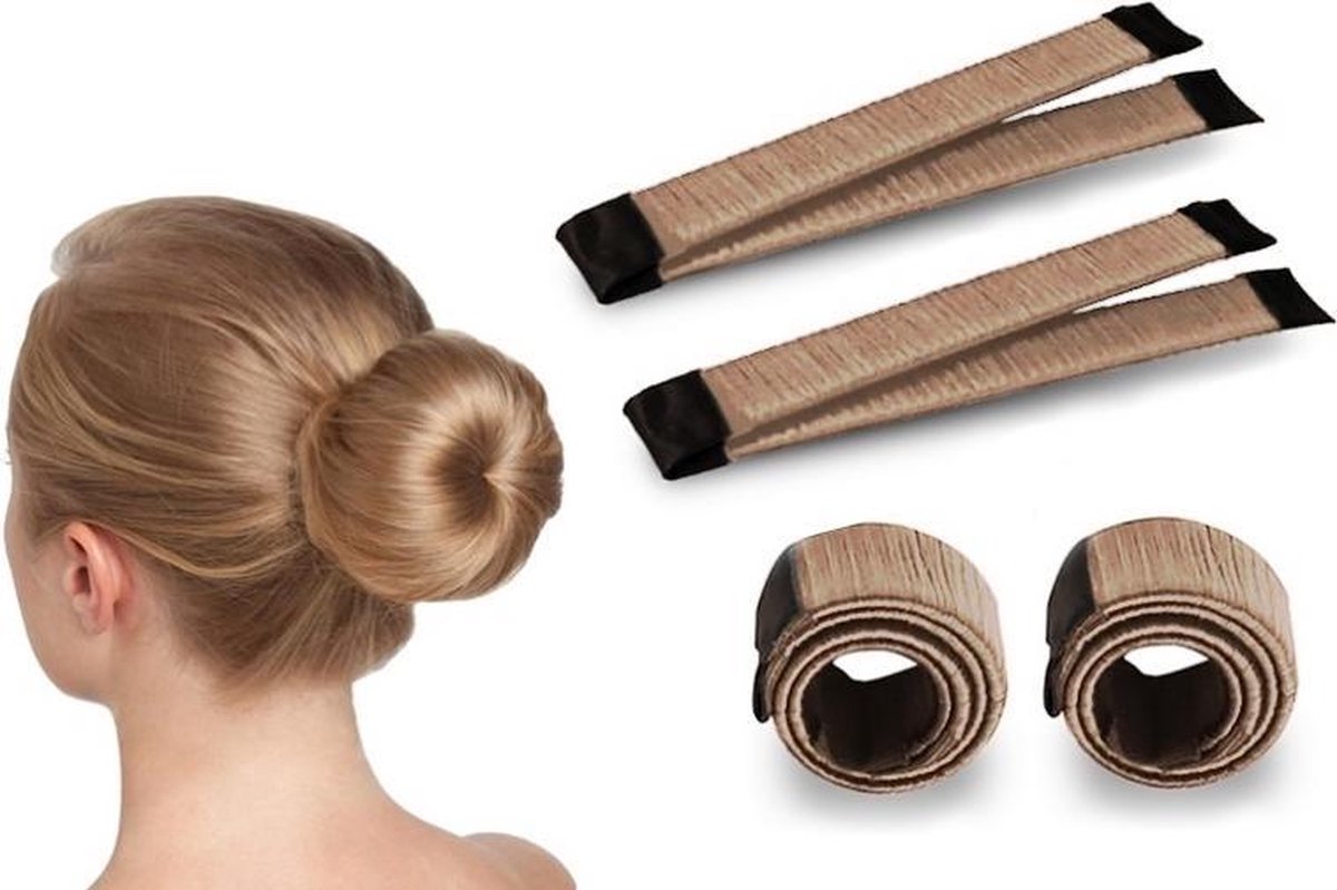 Magic Bun Maker Set 2 stuks + Haarelastiek Lichtbruin