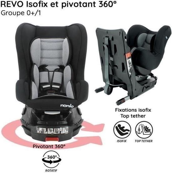 Nania Siege Auto Pivotant Revo Groupe 0/1 (0-18kg) - Hatrix Gris à