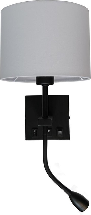 Artdelight - Wandlamp Quad - Zwart - Incl. Kap Off-white - USB - Flex - LED 3W 2700K - E27 LED 6W 2700K - IP20