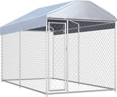 Hondenkennel voor buiten - Gegalvaniseerd stalen frame en gaas - 382 x 192 x 235 cm - Met dak