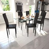 Eetkamerset 6 zwarte slim line stoelen en 1 glazen tafel