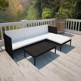 3-delige Loungeset met kussens poly rattan zwart (incl. Fleecedeken)