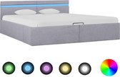 Bedframe met opslag en LED stof lichtgrijs 180x200 cm