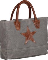 Boodschappentas 32x10x37,5 cm canvas en echt leer donkergrijs