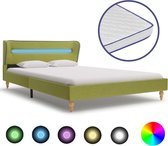 Bed met LED en traagschuim matras stof groen 120x200 cm