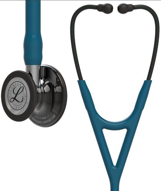 Foto: Littmann cardiology iv caribisch blauwe slang high polish smoke borststuk spiegel steel en zwarte oorbeugel