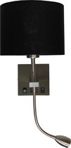 Artdelight - Wandlamp Quad - Mat staal - Incl. Kap Zwart - USB - Flex - LED 3W 2700K - E27 LED 6W 2700K - IP20